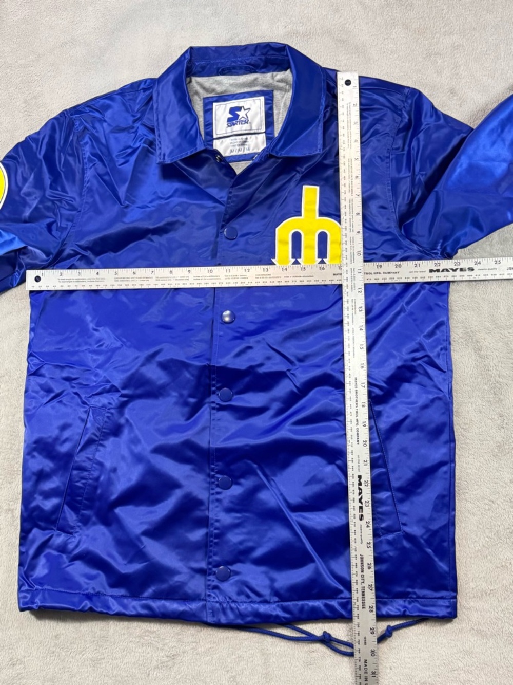 NWT Starter Seattle Mariners Satin Jacket Retro Trident Spellout Blue Size M MLB - Picture 3 of 5